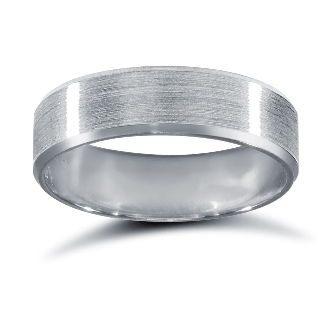 9ct White Gold Standard Weight Flat Profile Satin and Bevelled Edge Wedding Ring