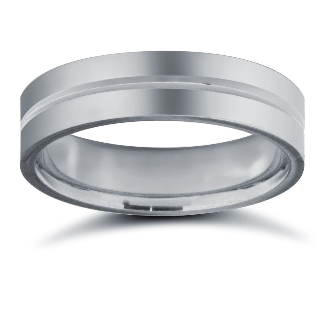 9ct White Gold Standard Weight Flat Profile Centre Groove Wedding Ring