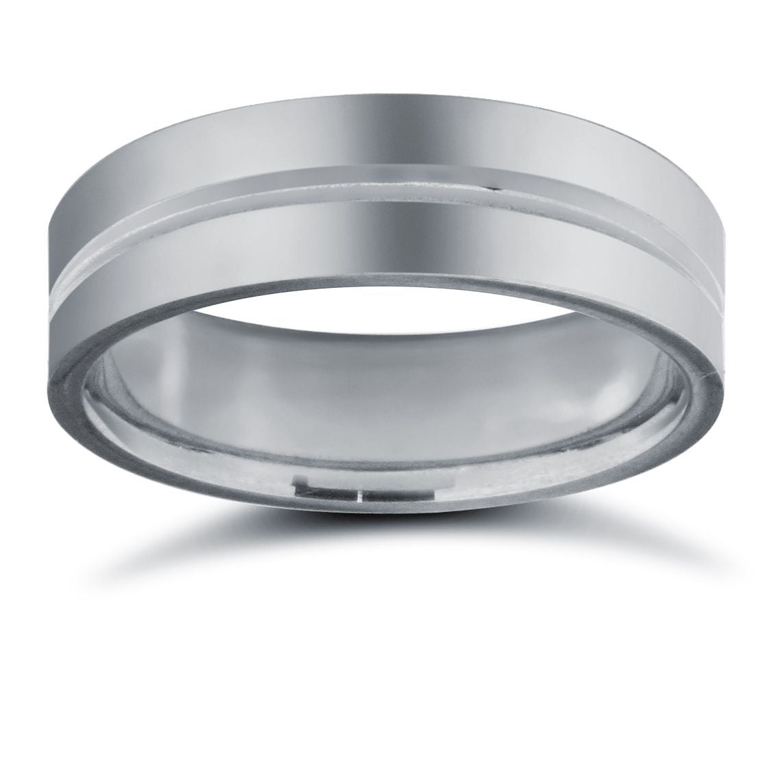 9ct White Gold Standard Weight Flat Profile Centre Groove Wedding Ring