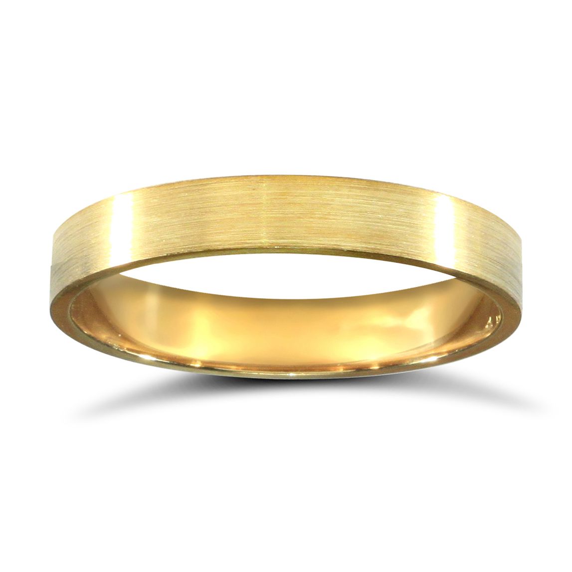 9ct Yellow Gold Standard Weight Flat Profile Satin Wedding Ring