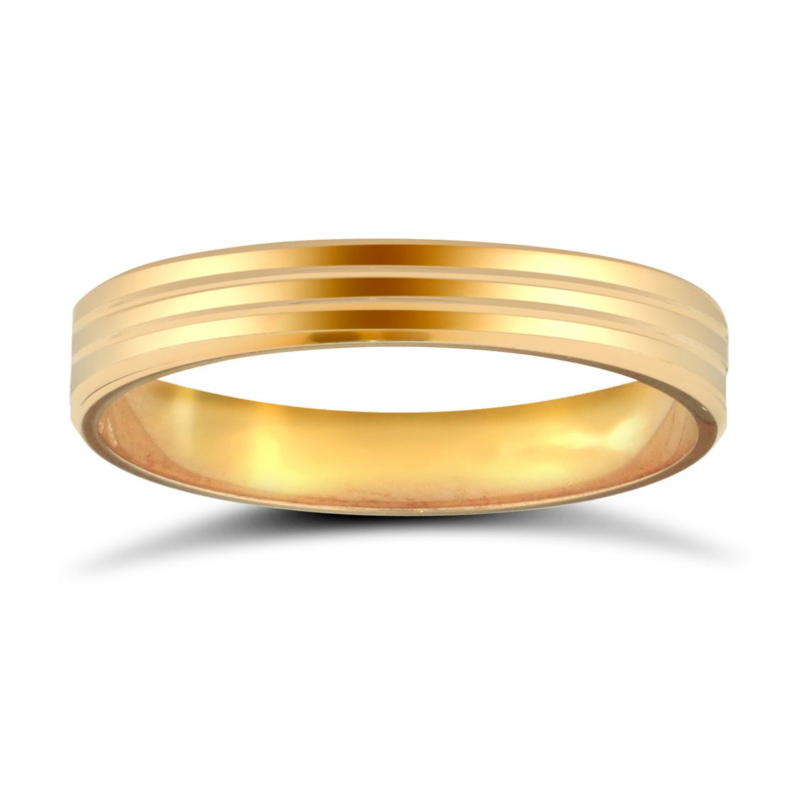 9ct Yellow Gold Standard Weight Flat Profile Double Groove Wedding Ring