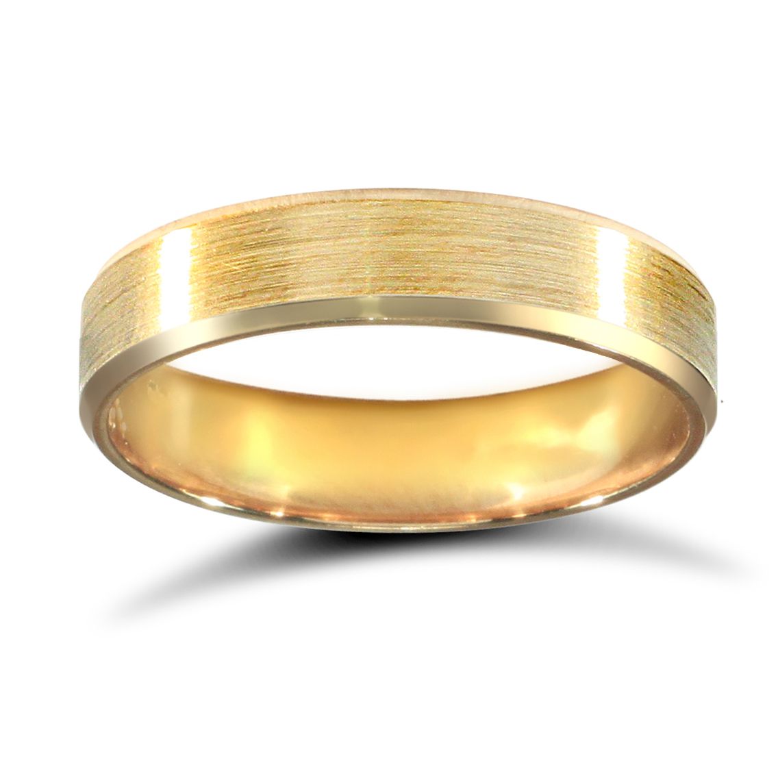 9ct Yellow Gold Standard Weight Flat Profile Satin and Bevelled Edge Wedding Ring