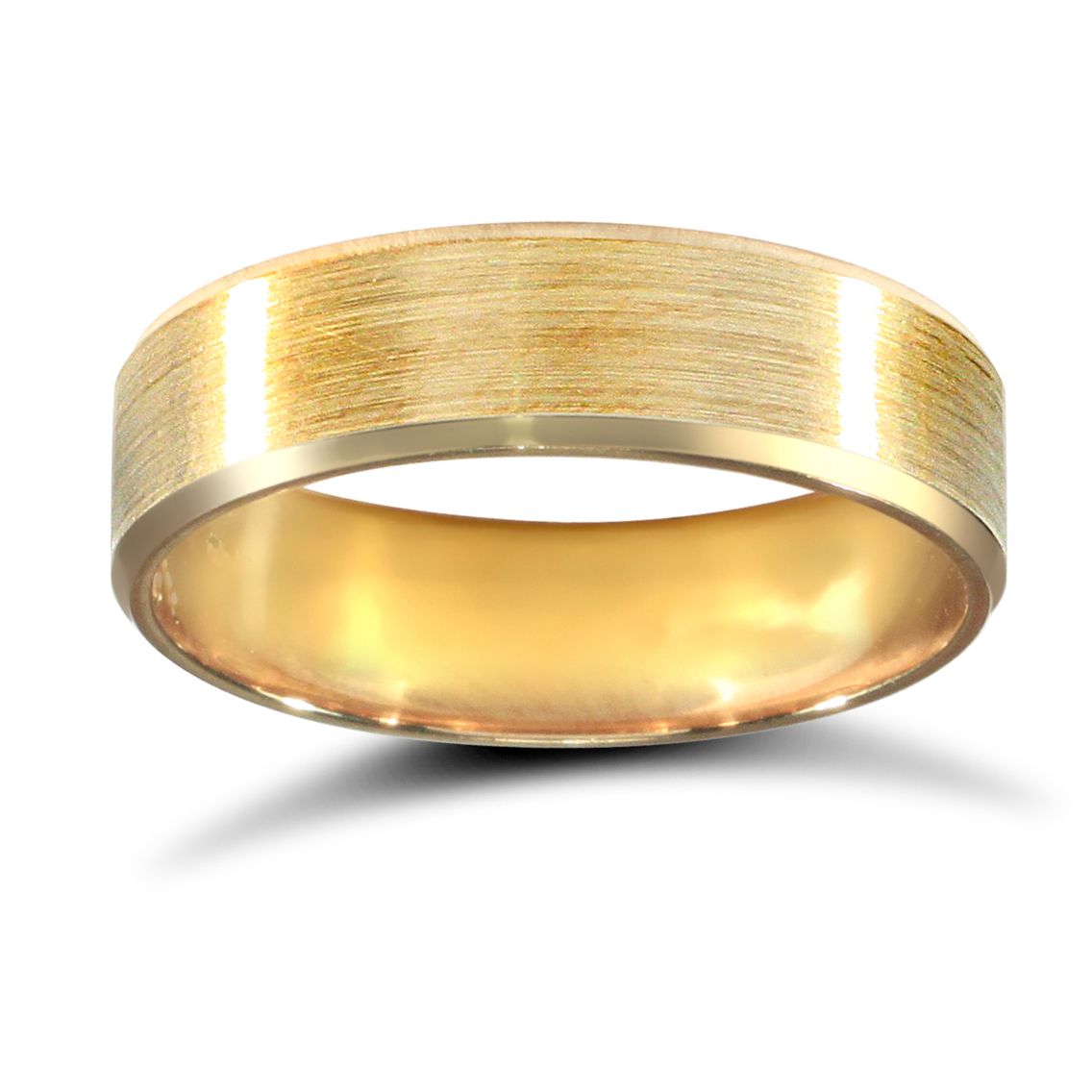 9ct Yellow Gold Standard Weight Flat Profile Satin and Bevelled Edge Wedding Ring