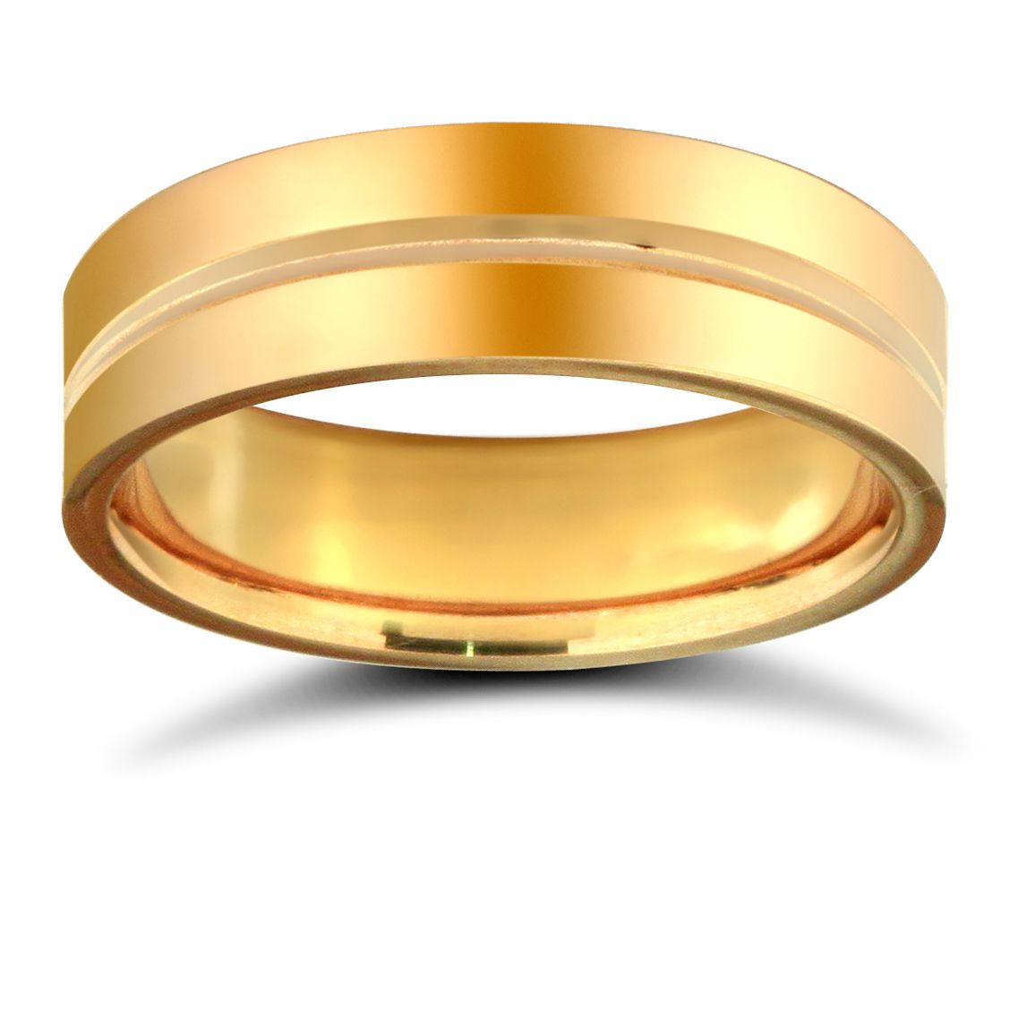 9ct Yellow Gold Standard Weight Flat Profile Centre Groove Wedding Ring