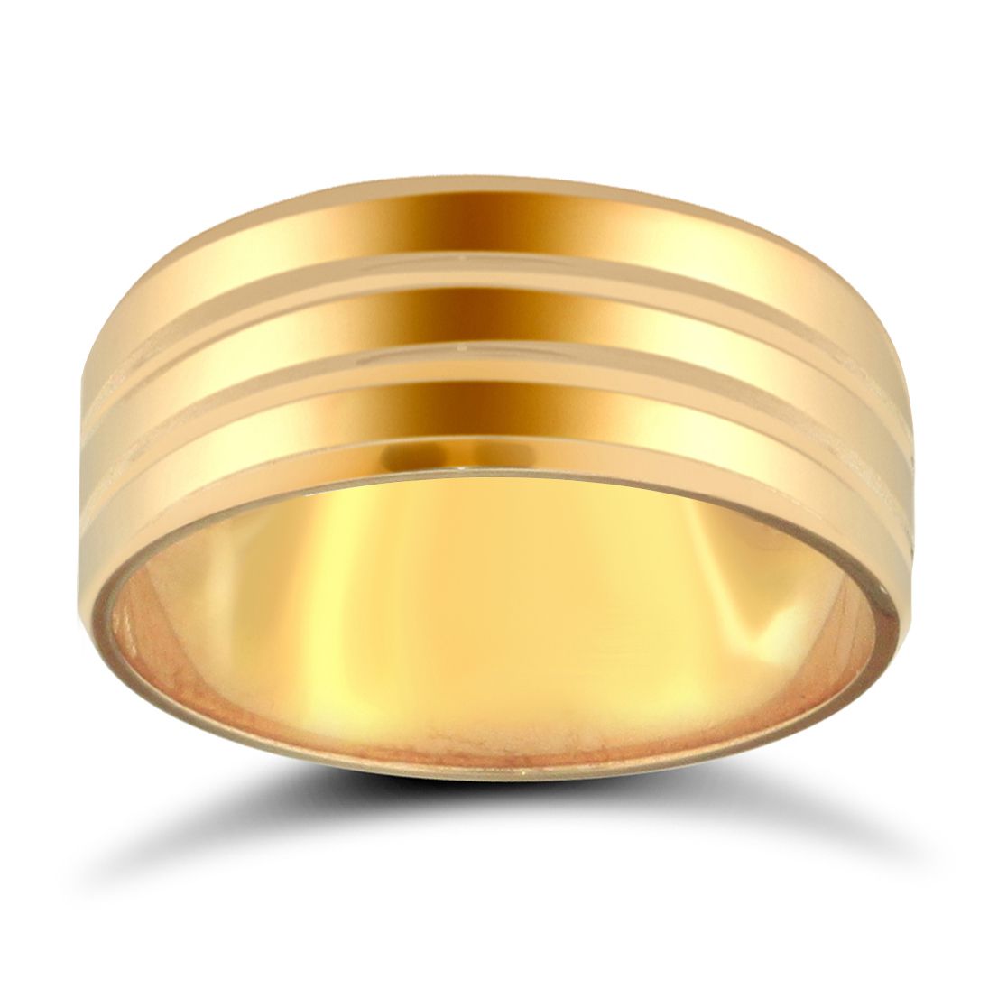 9ct Yellow Gold Standard Weight Flat Profile Double Groove Wedding Ring