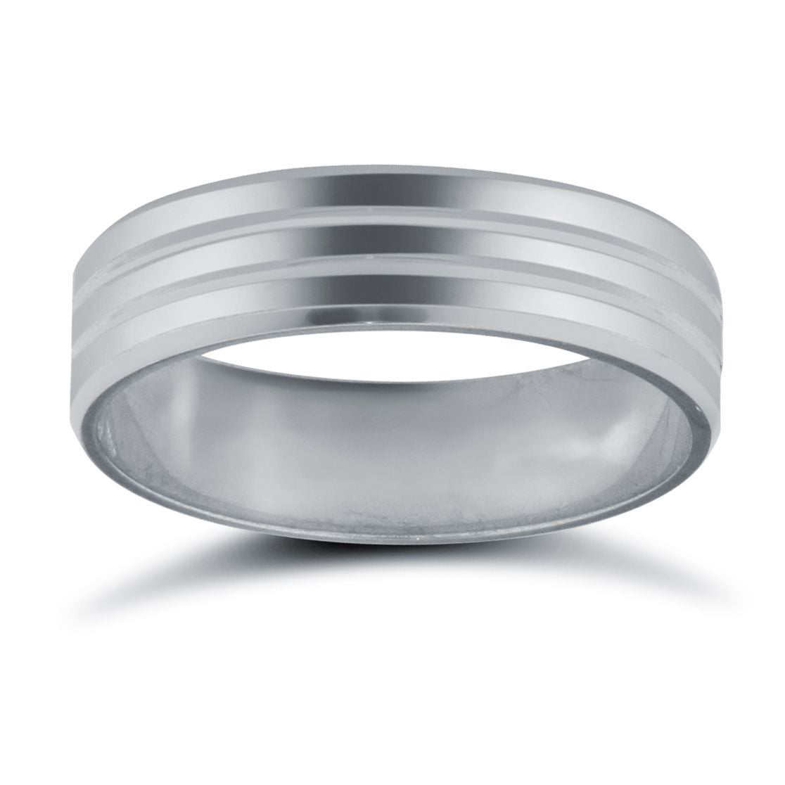 Platinum Standard Weight Flat Profile Double Groove Wedding Ring