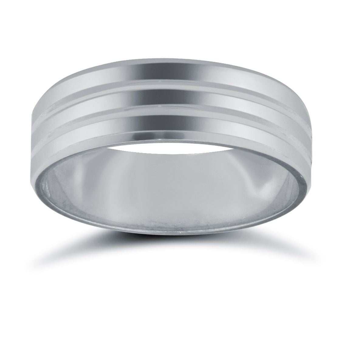 Platinum Standard Weight Flat Profile Double Groove Wedding Ring