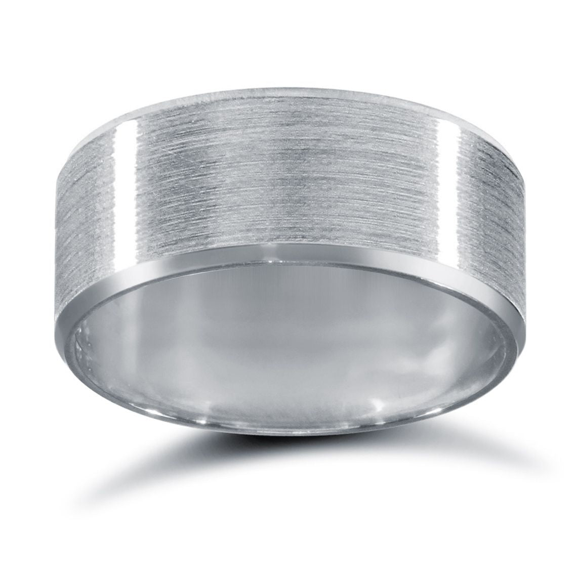 Platinum Standard Weight Flat Profile Satin and Bevelled Edge Wedding Ring