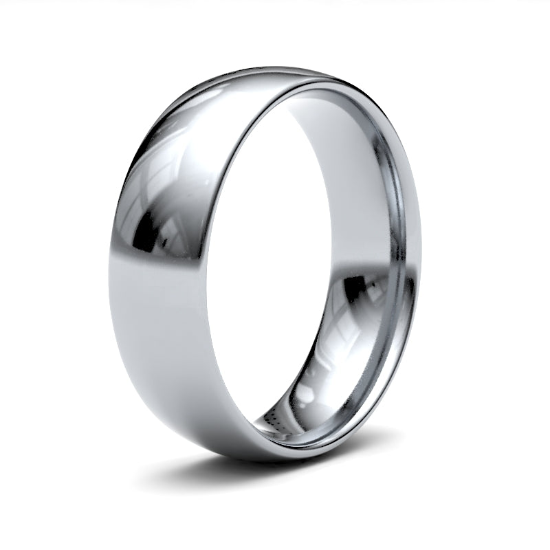 18ct White Gold 6mm Lightweight Court Profile Mirror Finish Wedding Ring