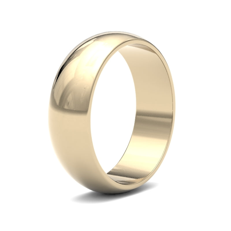 18ct Yellow Gold 6mm Lightweight D-Shape Profile Mirror Finish Wedding Ring