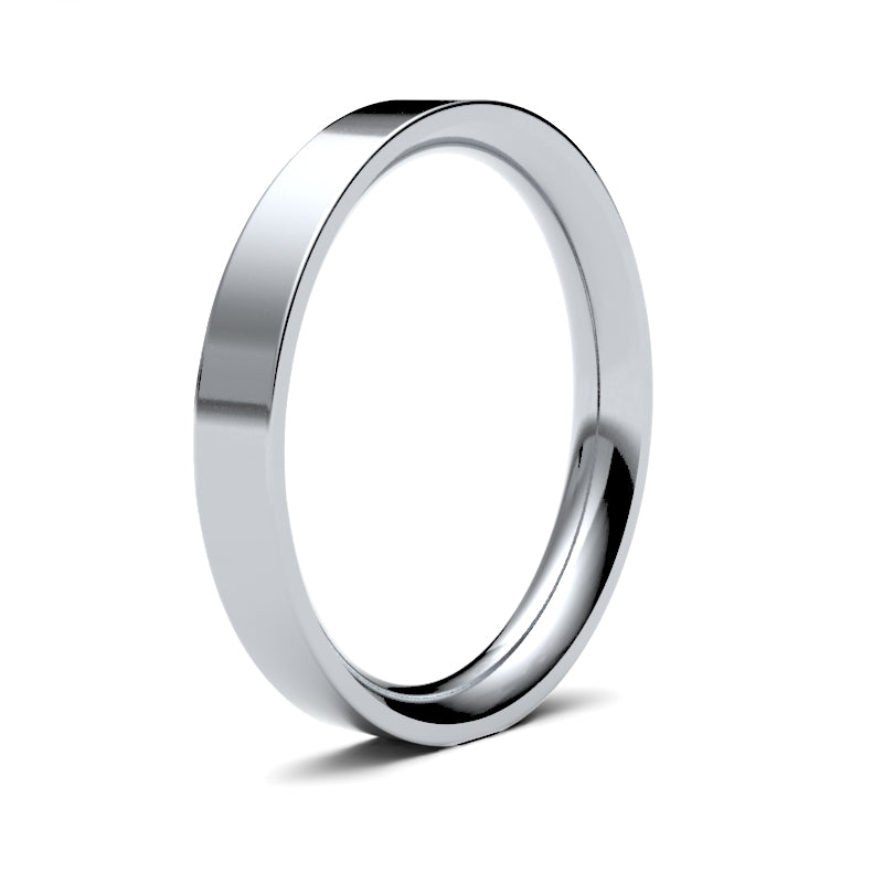 WPFC9W3() | 9ct White Gold Premium Weight Flat Court Profile Finish Wedding Ring
