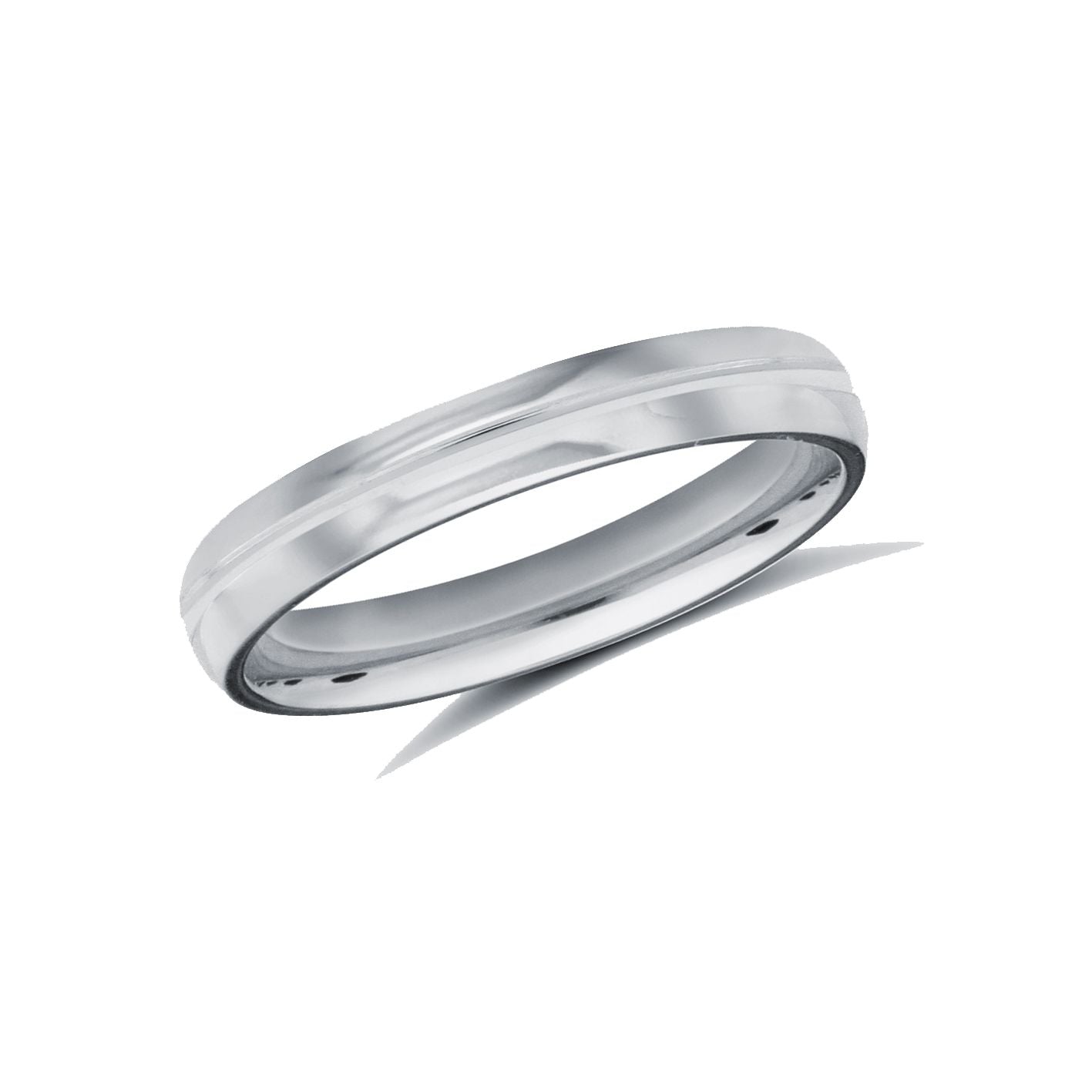 18ct White Gold Standard Weight Court Profile Centre Groove Wedding Ring