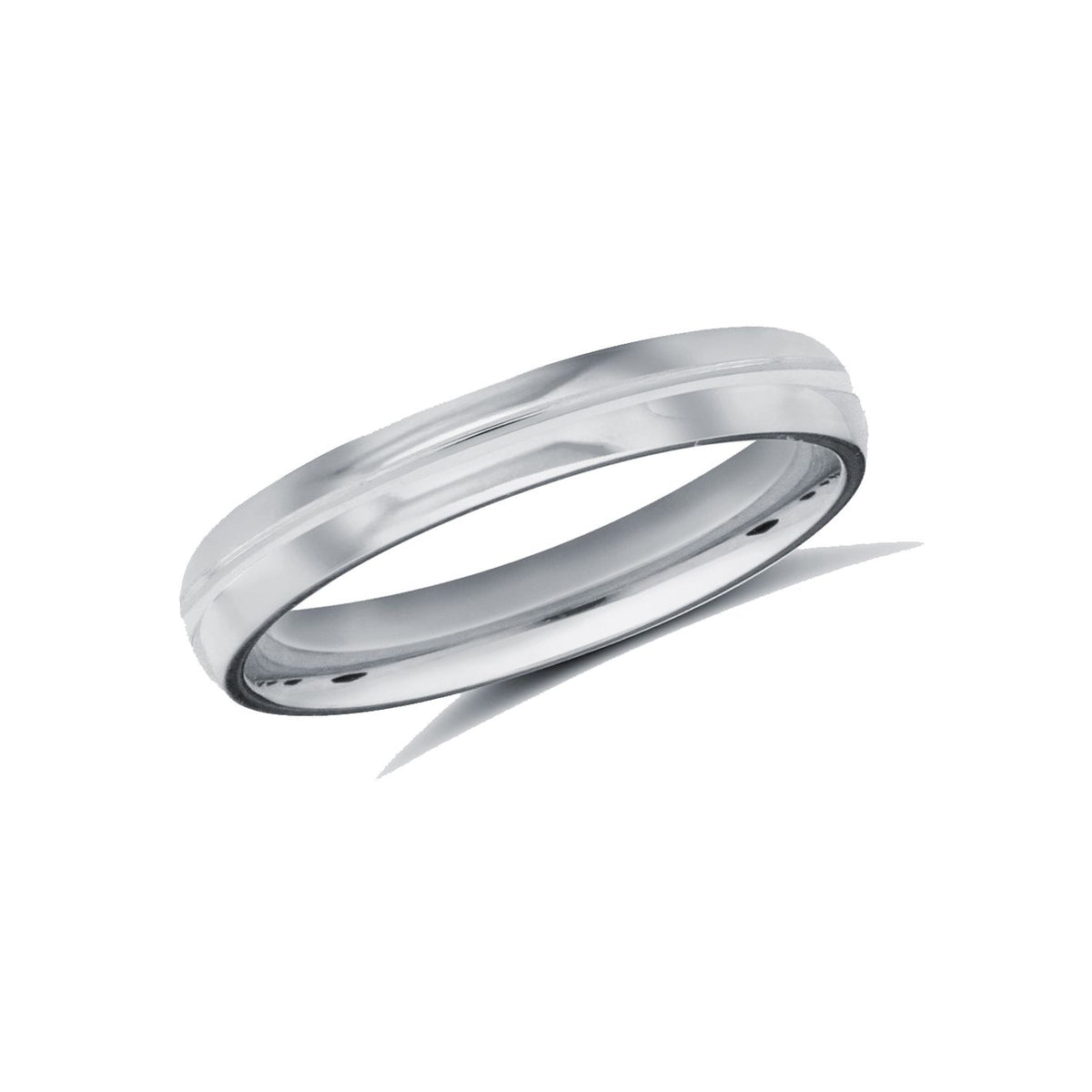 18ct White Gold Standard Weight Court Profile Centre Groove Wedding Ring