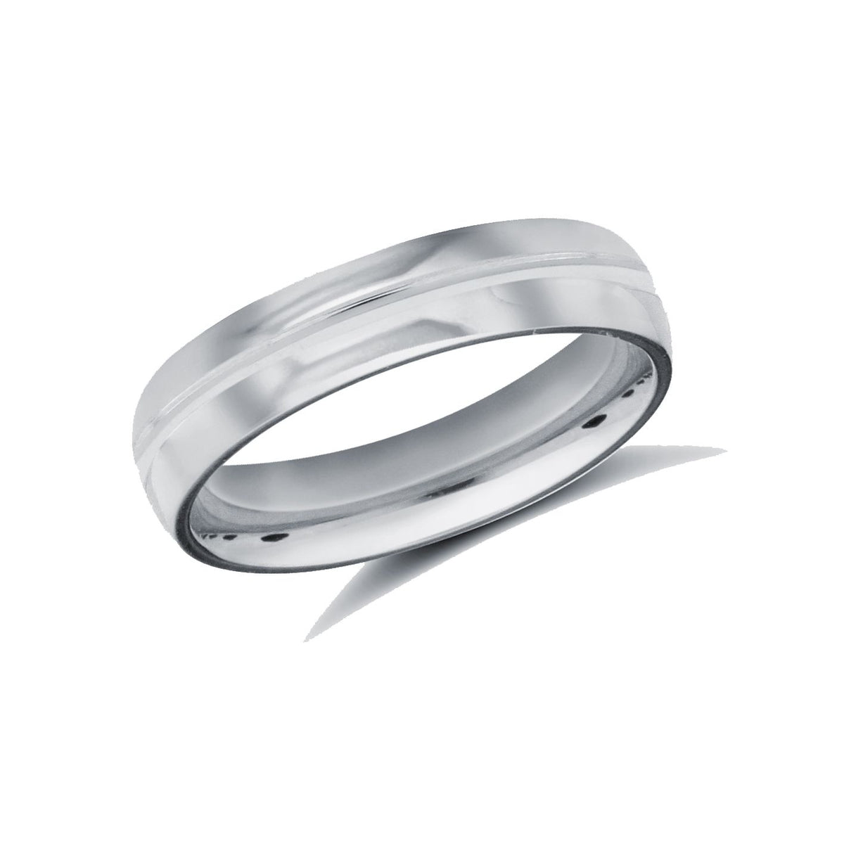 18ct White Gold Standard Weight Court Profile Centre Groove Wedding Ring