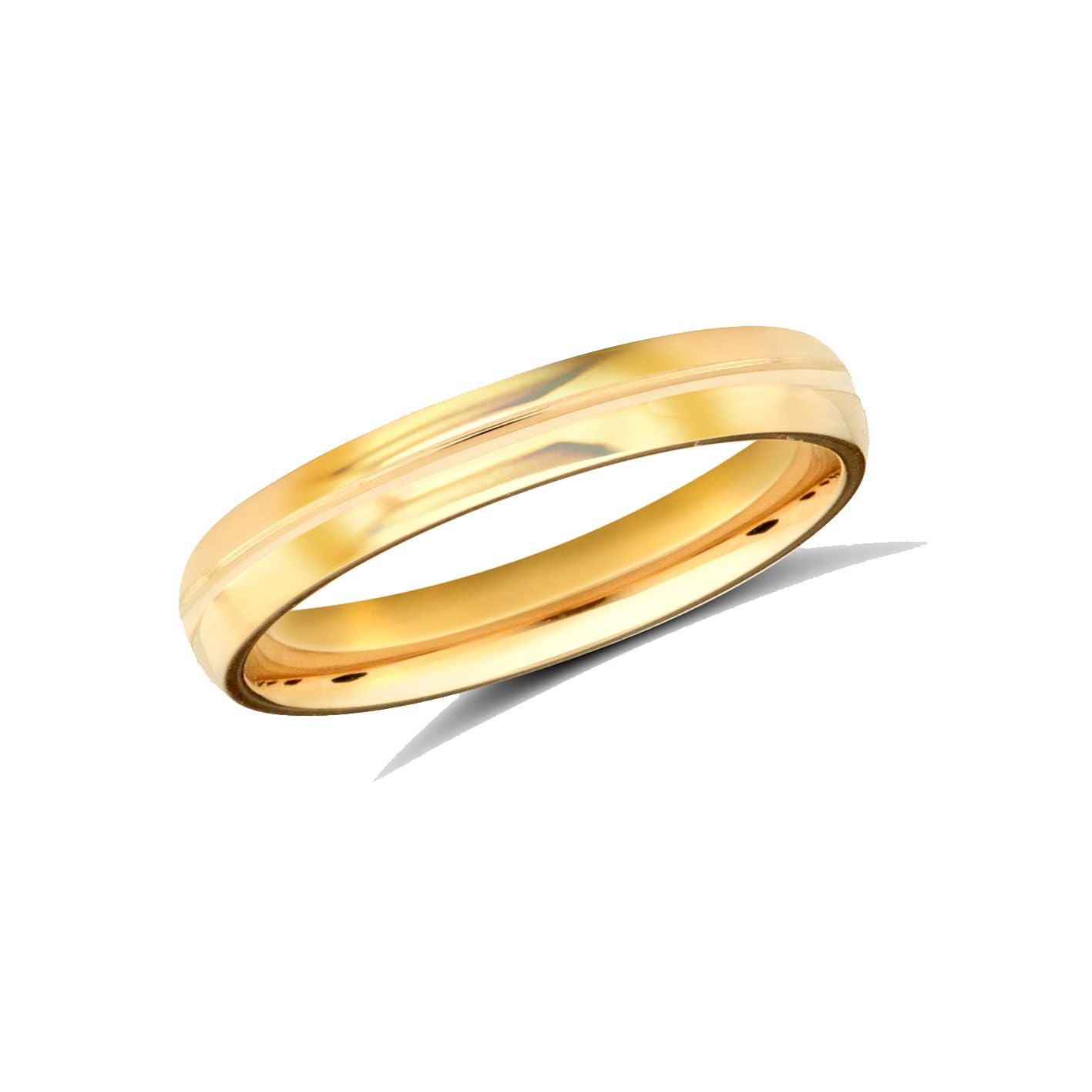 22ct Yellow Gold Standard Weight 3mm Soft Court Profile Centre Groove Wedding Ring