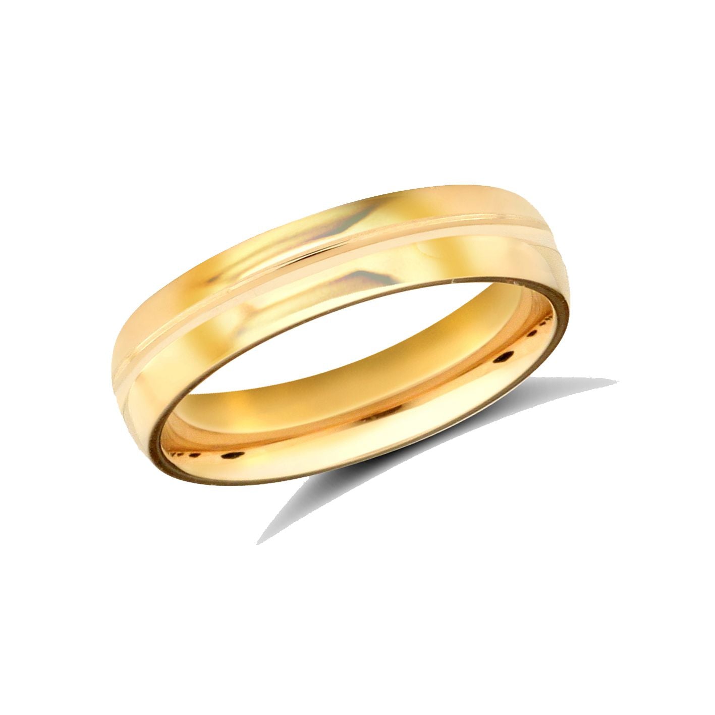 22ct Yellow Gold Standard Weight 4mm Soft Court Profile Centre Groove Wedding Ring