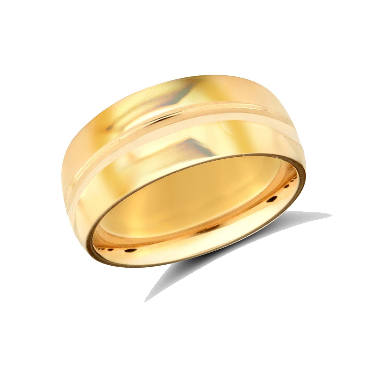 22ct Yellow Gold Standard Weight 8mm Soft Court Profile Centre Groove Wedding Ring