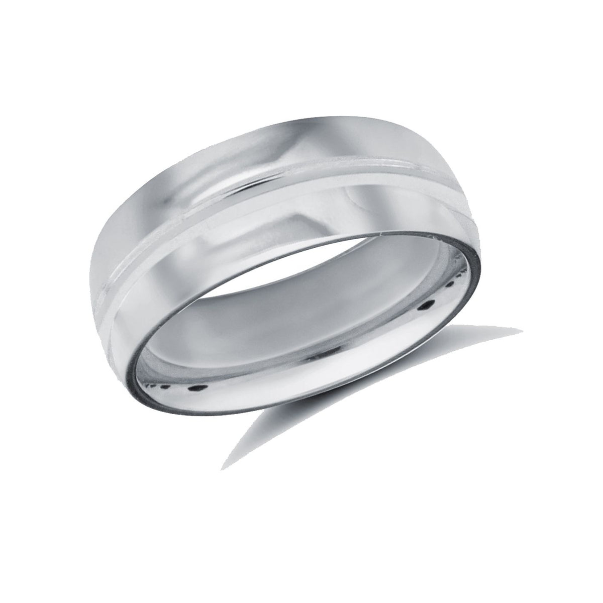 9ct White Gold Standard Weight Court Profile Centre Groove Wedding Ring
