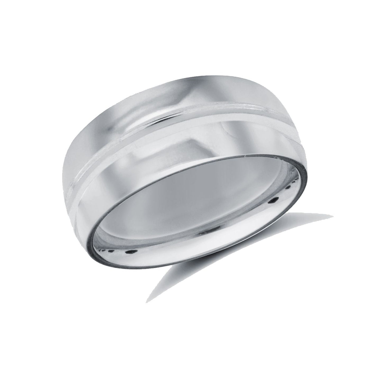 9ct White Gold Standard Weight Court Profile Centre Groove Wedding Ring
