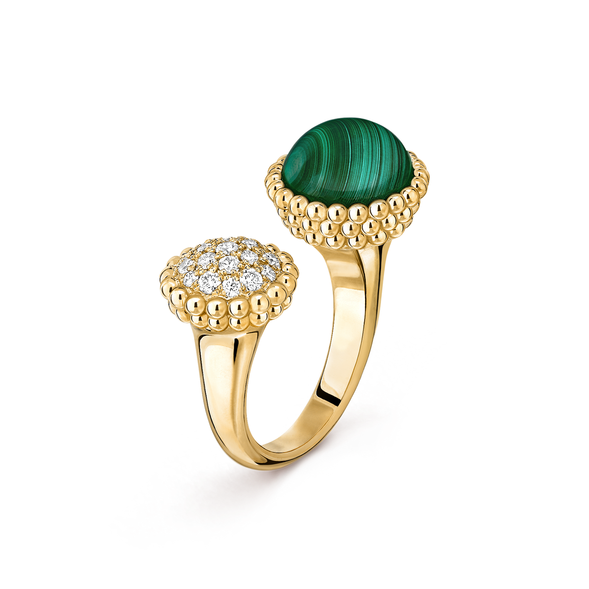 Van Cleef & Arpels Perlée Couleurs Malachite Diamond Between the Finger Ring 18K Yellow Gold