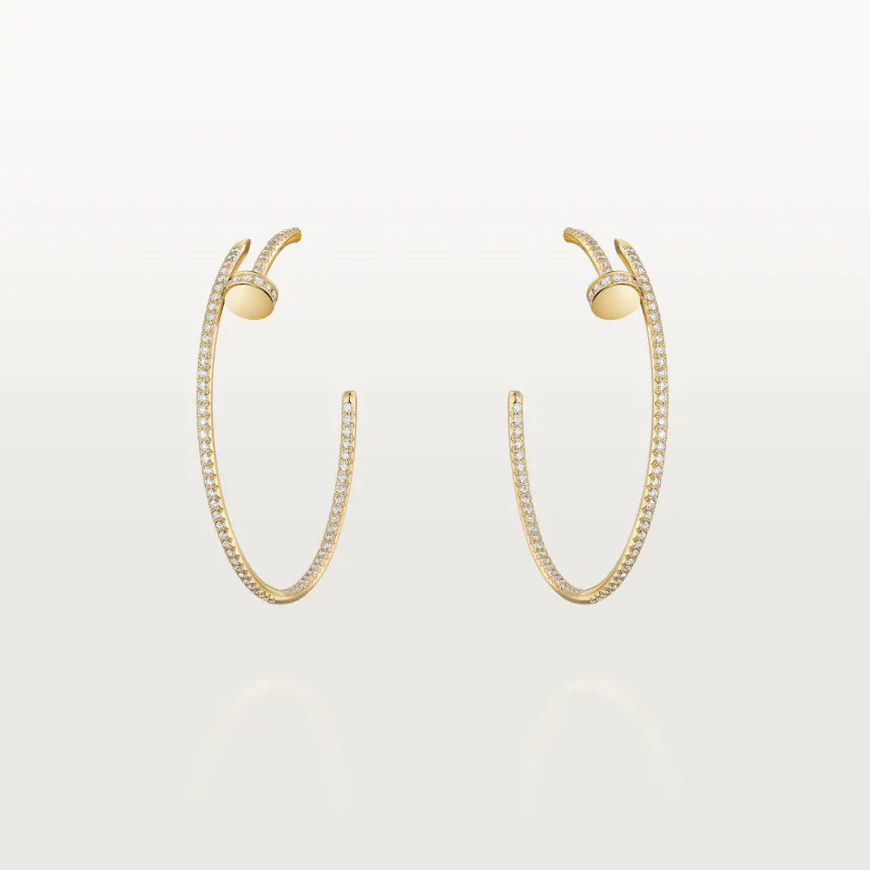 Cartier Juste un Clou Hoop Earrings Large Model Paved Diamonds 18K Yellow Gold