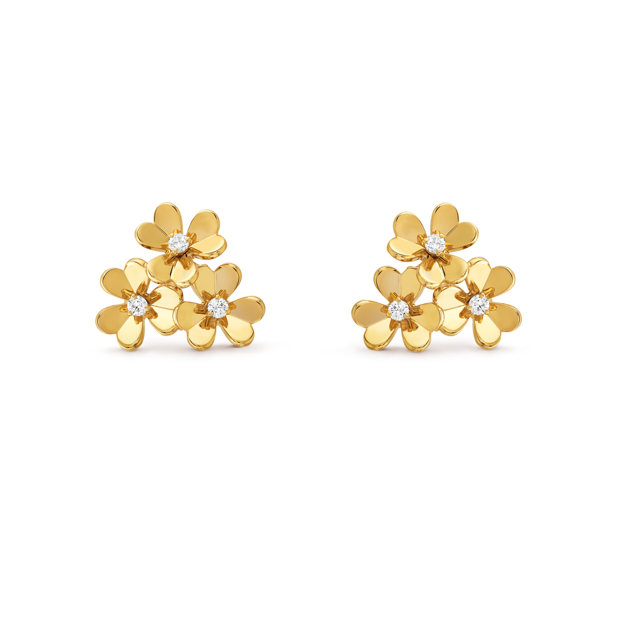 Van Cleef & Arpels Frivole 3 Flowers Diamond Small Earrings 18K Yellow Gold