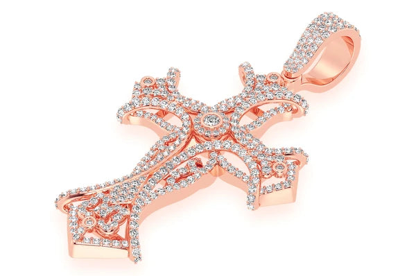 3.00ct Diamond Filigree Bezel Cross Pendant 18K Solid Gold