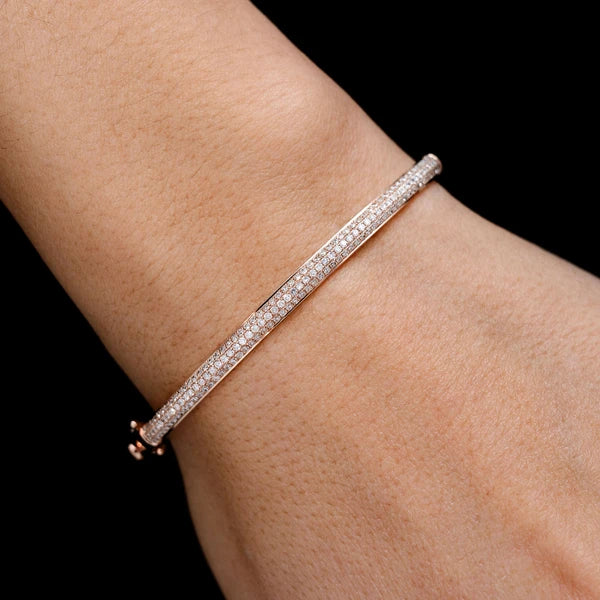 Erkals Jewellers Diamond Three Row Pave Bangle Bracelet 18K Gold 1.05ctw