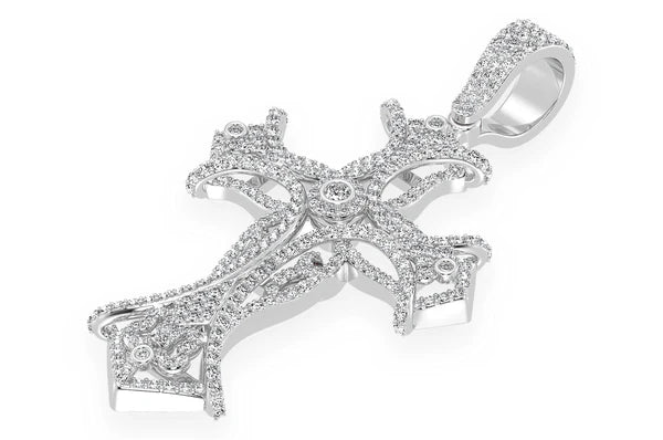 3.00ct Diamond Filigree Bezel Cross Pendant 18K Solid Gold