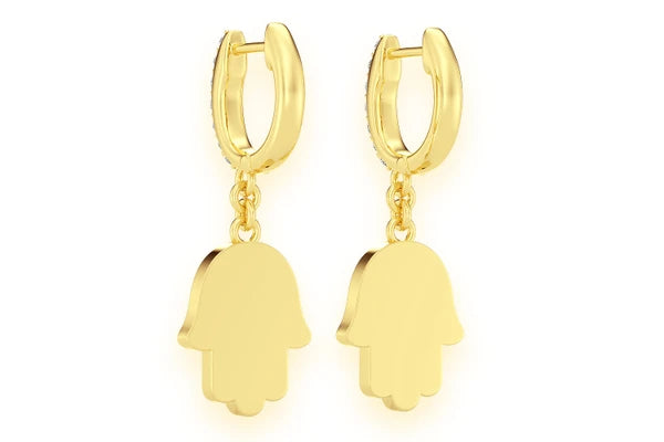 Erkals Jewellers Dangling Hamsa Huggie Earrings 18K Gold 0.50ctw