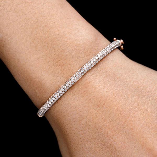 Erkals Jewellers Diamond Three Row Pave Bangle Bracelet 18K Gold 1.95ctw
