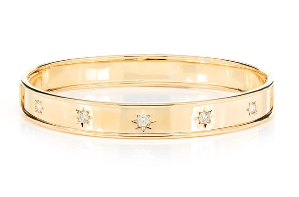 Erkals Jewellers Satin Diamond Star Bangle Bracelet 18K Gold 0.40ctw