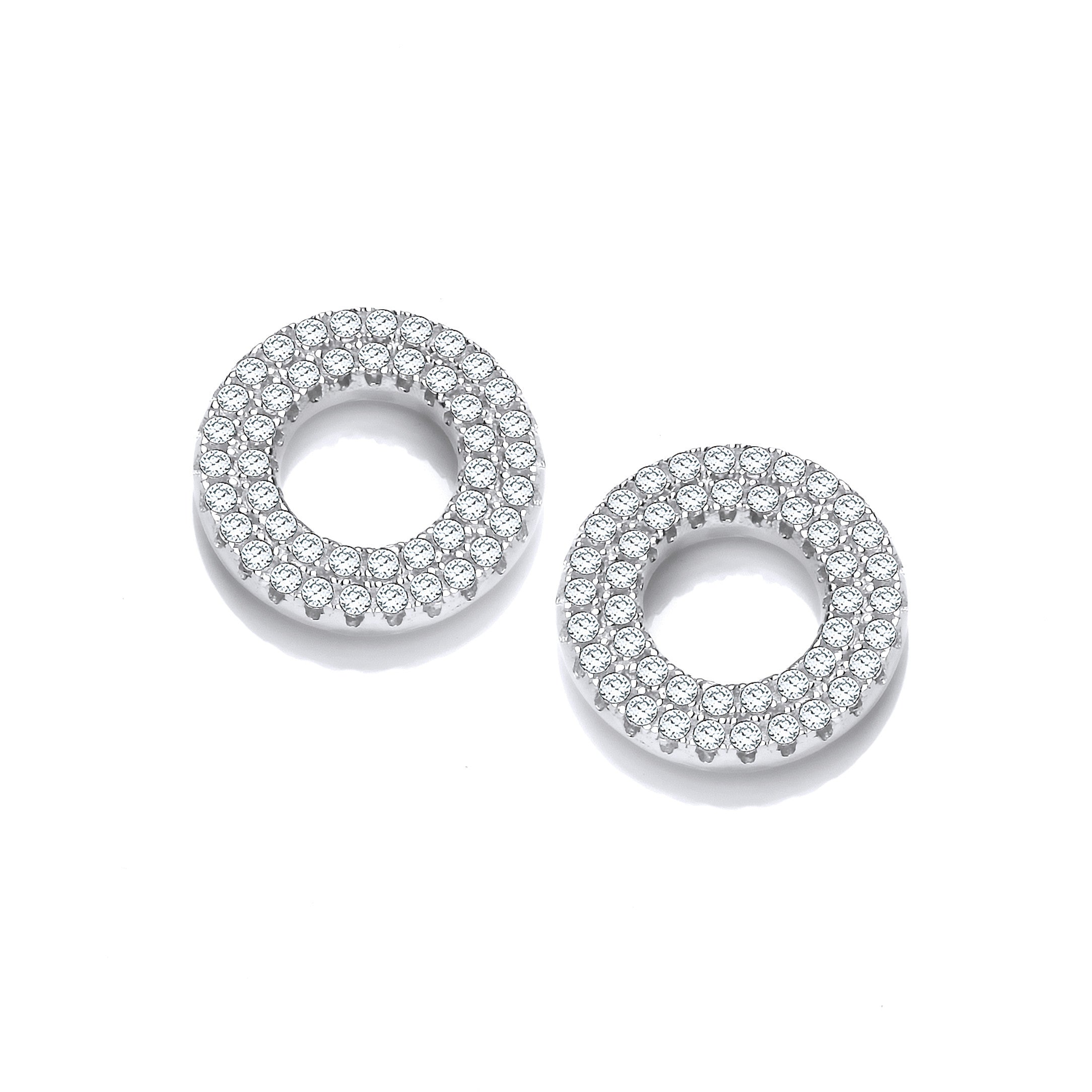 Micro Pave Two Row Cz's Circle Silver Earrings