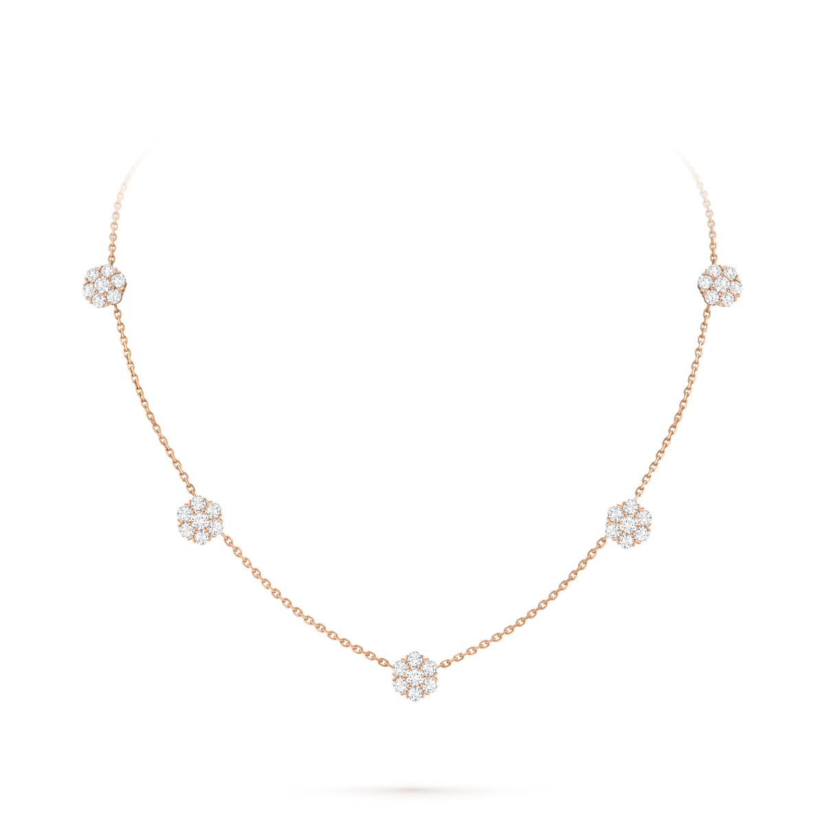 Van Cleef & Arpels Fleurette 5 Flowers Diamond Necklace 18K Rose Gold