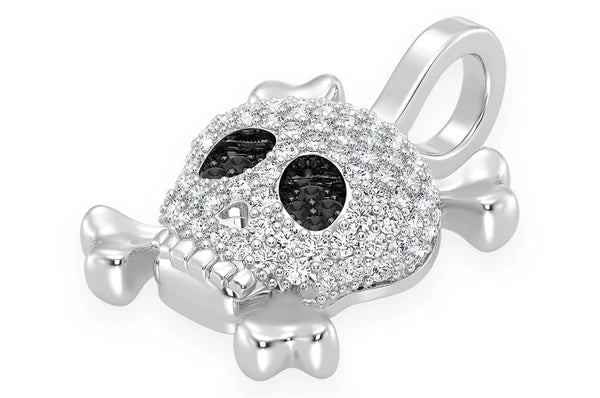 0.45ct Diamond Skull Crossbones Pendant 18K Solid Gold
