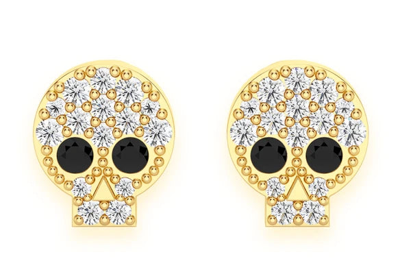 Erkals Jewellers Skull Stud Earrings 18K Gold 0.25ctw