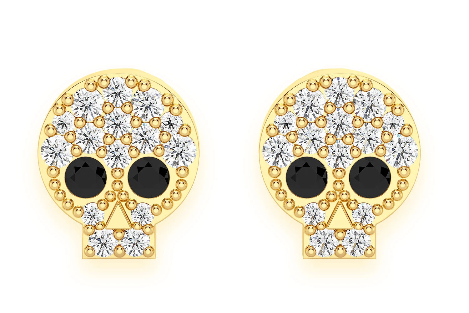 Erkals Jewellers Skull Stud Earrings 18K Gold 0.25ctw