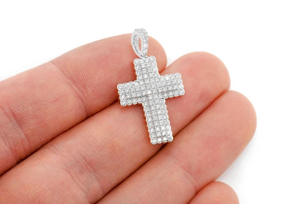 0.75ct Diamond Half Bezel Cross Pendant 18K Solid Gold