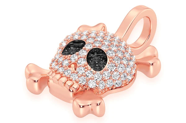 0.45ct Diamond Skull Crossbones Pendant 18K Solid Gold