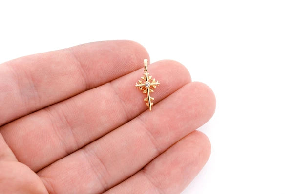 Erkals Jewellers Plain Filigree Cross Pendant 18K Gold Diamond 0.02ct