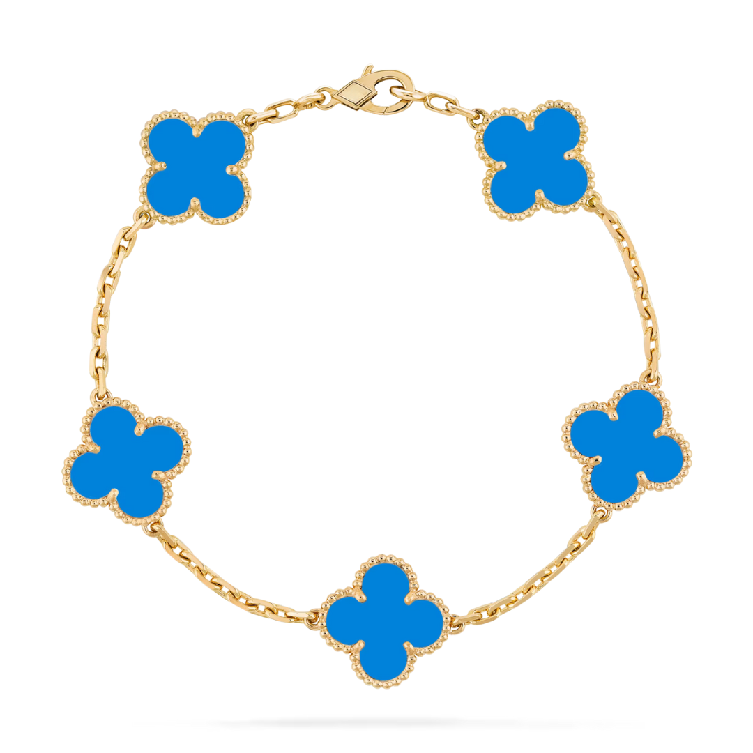 Van Cleef & Arpels Bracelet Vintage Alhambra 5 Motifs Agate Or Jaune 18 Carats