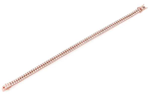 Pulsera de tenis de diamantes de 4,75 quilates con juego de puntas de dos hileras de 3 puntos, oro macizo de 14 quilates