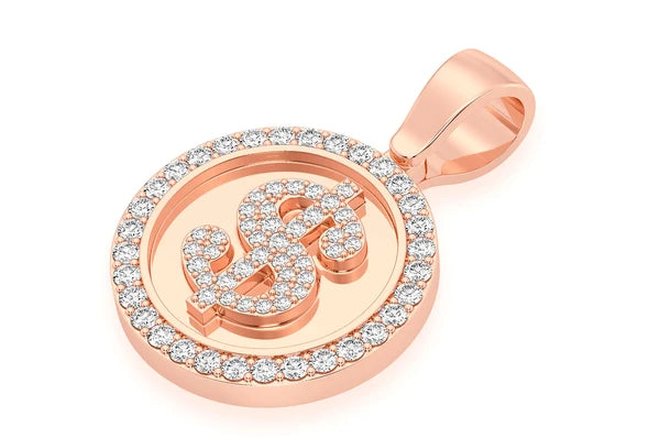 1.00ct Diamond Dollar Sign Medallion Pendant 18K Solid Gold
