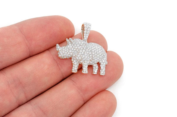 1.75ct Diamond Rhinoceros Standing Pendant 18K Solid Gold