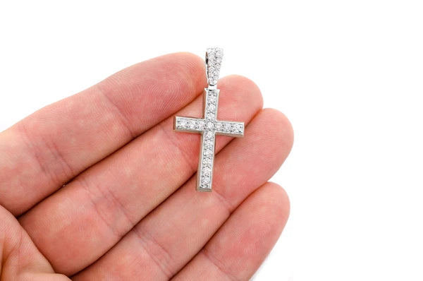 1.15ct Diamond Angled Cross Pendant 18K Solid Gold