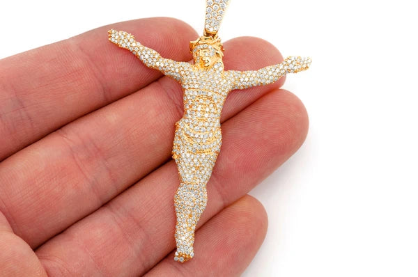 Erkals Jewellers Large Jesus Crucifix Pendant 18K Gold Diamond 3.30ctw