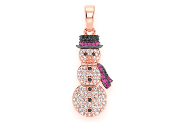 1.00ct Diamond Snowman Ruby Pendant 18K Solid Gold