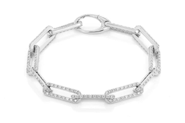 Bracelet à maillons Rolo allongés à 1 rangée de diamants de 3,25 ct en or massif 14 carats