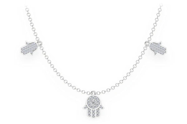 0.40ct Diamond 5 Hamsa Rolo Connected Necklace 18K Solid Gold