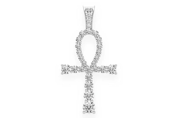 1.50ct Diamond Graduated Egyptian Ankh Pendant 18K Solid Gold
